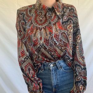 Vintage 70s Retro Multicolor Paisley Disco Shirt